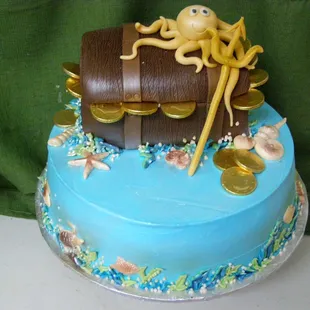 a cake with an octopus on top