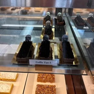 a variety of desserts on display