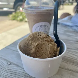 Goat milk coffee ice cream and water buffalo milk milshake