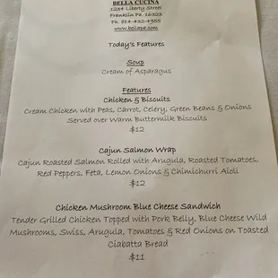 a menu for a restaurant