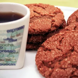 A spicy ginger molasses cookie topped with sugar granuals