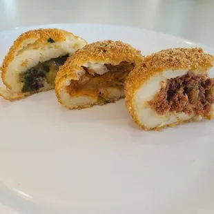 Cuban Potato Balls!  Stuffed with Ground Beef, Crawfish or our Vegetarian Poblano and Cheese. papa rellena!