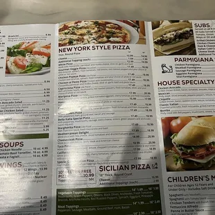 the menu of a restaurant