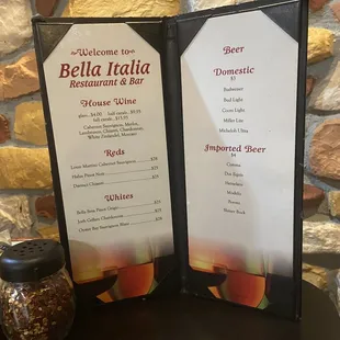 Drink menu