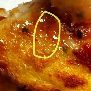 Hair baked into our large Hawaiian pizza