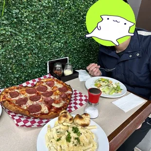 Valentine's special ! (Heart shaped pizza with 1 topping, Alfredo pasta, and Caesar salad)