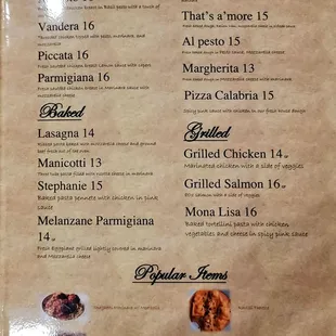 the menu for the restaurant