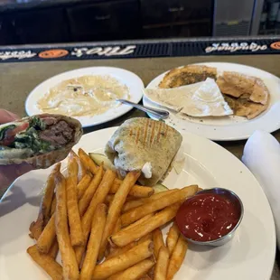 Special of day Beef kabob wrap, fries, hummus and pita