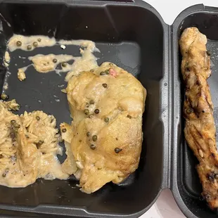 Chicken kabob, greasy orzo, something potato I didn't order.