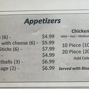 Appetizers menu