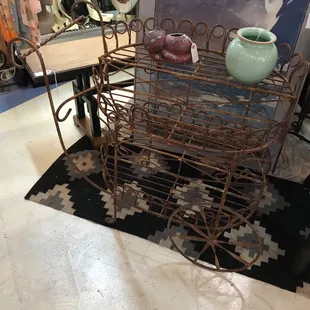Iron rusty tea cart! Great piece!