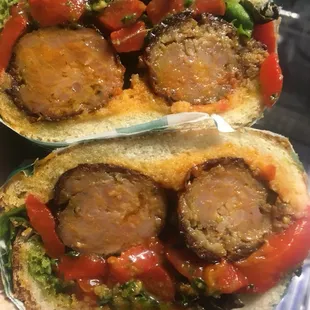 Sausage and peppers sandwich.