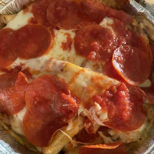 Pizza fries with pepperoni