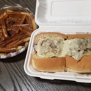 Huge sub and delicious fries. Delivery price $12.45!!