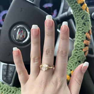 Square white French tip acrylic nails