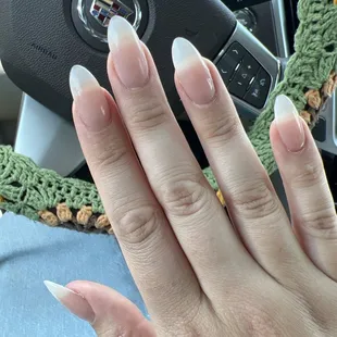Natural color long acrylic nails - almond shape