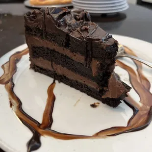 a piece of chocolate cake on a plate