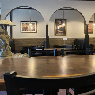 empty dining room with tables and chairs