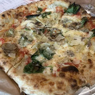 Spinach, Mushroom, Artichoke Pizza