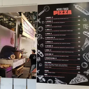 Menu with wood fired oven in the background