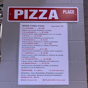 a menu for a pizza place