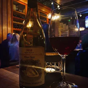 a glass of wine and a bottle of wine