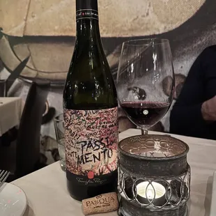 a glass of wine and a bottle of wine