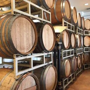 barrels stacked on a rack
