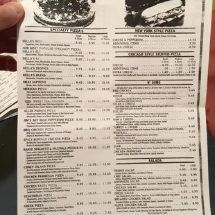the menu for the restaurant