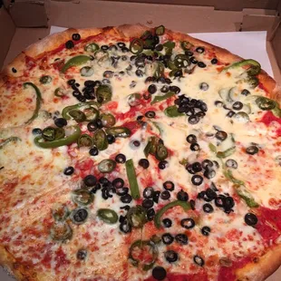 Ummm, apparently black olives are the only veggies. Everything else is considered a meat!? Idk. Horrible.