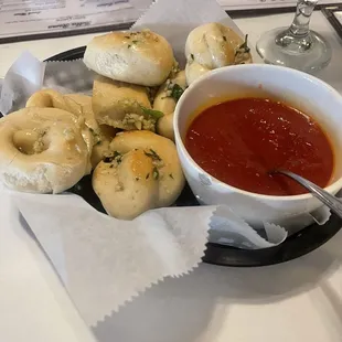 Complimentary garlic knots