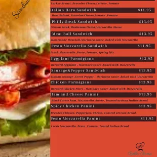 Menu Sandwiches