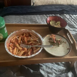 Shrimp arrabiata. And the jar of capers I had to pick out of it