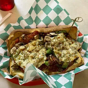 Chicken Parmigiana Sub with mushrooms and green peppers
