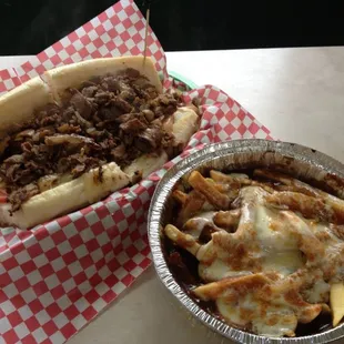 Philly Cheese Steak Sub and Disco Fries (fries + cheese + gravy)