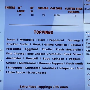 Pizza options &amp; toppings