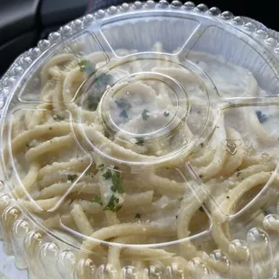 When I took the lid off, the Alfredo sauce was extremely generous, it had just settled and I mixed it up! To die for!