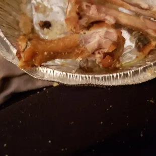 Severely over cooked chicken  And fried ravioli and cheese sticks so hard they are inedible