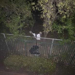 Ladder used to get to second story patio, thieves left it along creek fence then came back and picked up.