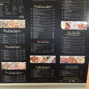 Bella's menu on the wall