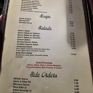 the menu of a restaurant