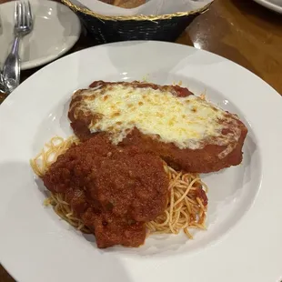 Chicken parm with spaghetti