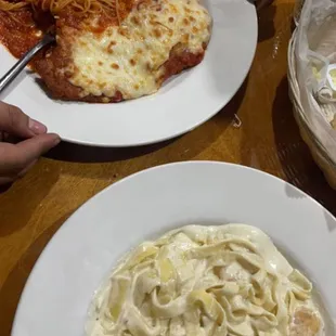 shrimp alfredo and chicken parm