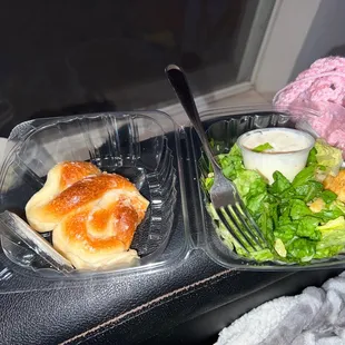 Caesar salad and garlic knots come with all entrées eat in or take out!