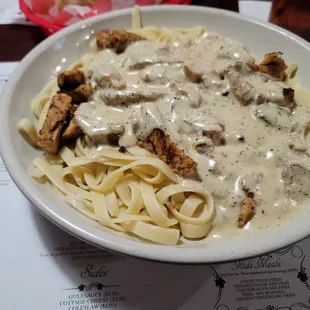 Fettuccine Alfredo with chicken.