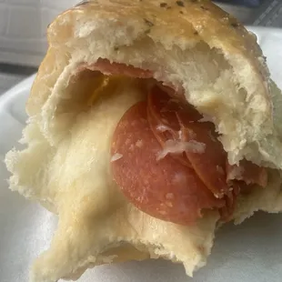 Interior of the pepperoni roll.