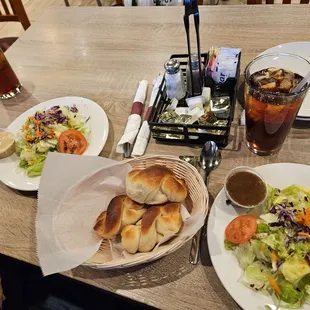 Salads on the left honey Dijon dressing and on the right Italian dressing.