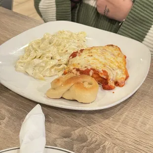 Chicken Parmigiana with Alfredo.