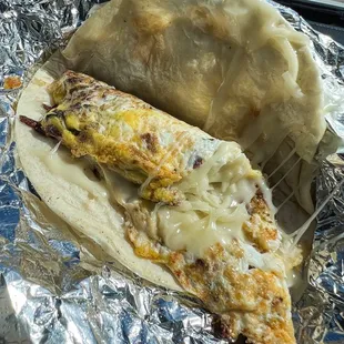 Breakfast taco (love the cheese melting nicely)!