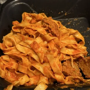 My fettughetti and meatball remnants.